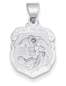 Rhodium-Plated 14k White Gold St. Michael Medal Pendant (20X15MM)