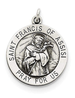 Sterling Silver Antiqued Saint Francis Of Assisi Medal Charm Pendant (25X18 MM)