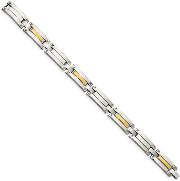 Men's Stainless Steel 9mm 14k Yellow Gold link Bracelet, 8.5 Inches