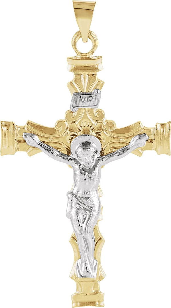 Two-Tone Crucifix 14k Yellow and White Gold Pendant(36X24MM)