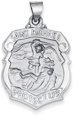 Rhodium-Plated 14k White Gold St. Michael Badge Medal Pendant (30X22MM)