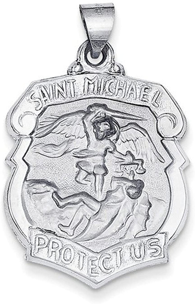 Rhodium-Plated 14k White Gold St. Michael Badge Medal Pendant (30X22MM)