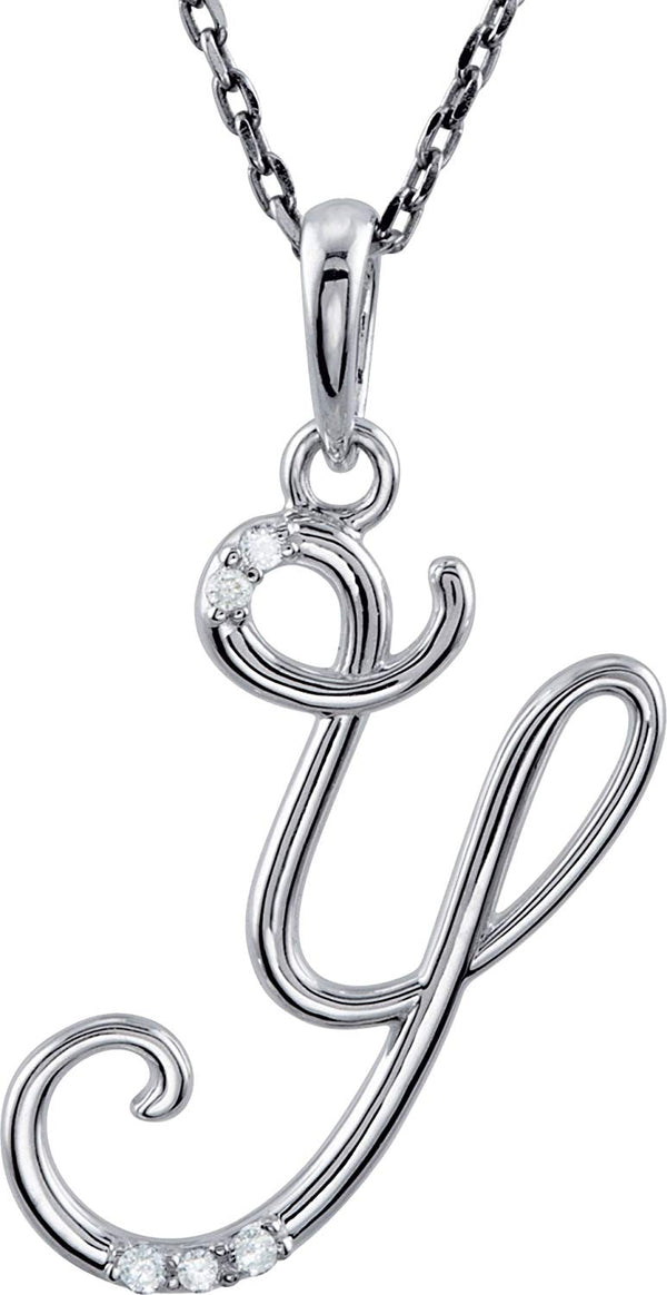 5-Stone Diamond Letter 'Y' Initial Sterling Silver Pendant Necklace, 18" (.03 Cttw, GH, I2)