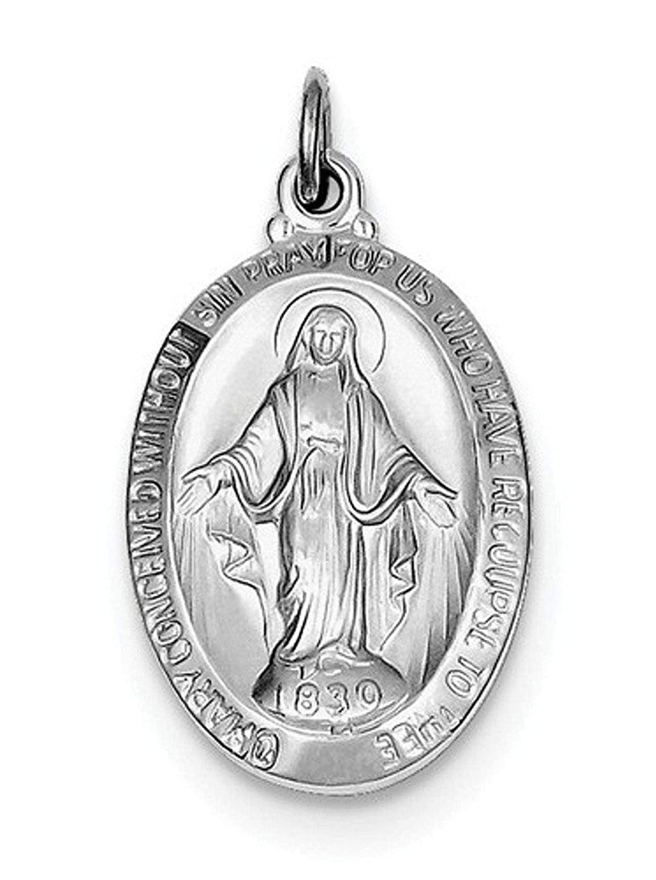 Rhodium-Plated Sterling Silver Miraculous Medal (25X14MM)