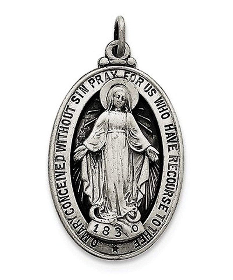 Sterling Silver Antiqued Miraculous Medal (36X20MM)