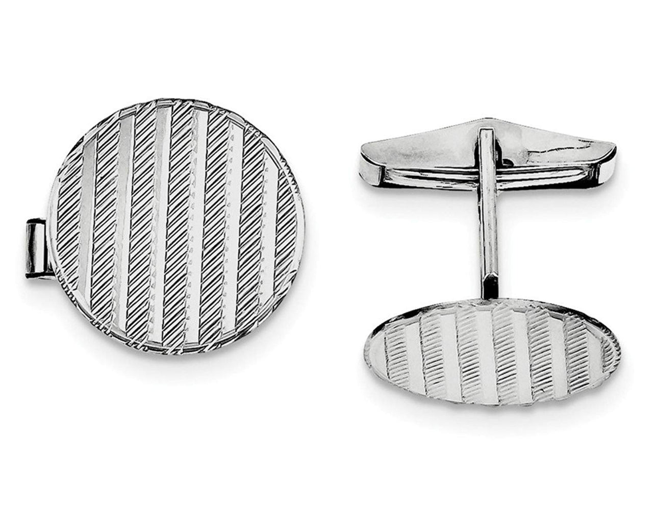 Rhodium-Plated Sterling Silver Round Cuff Links, 20X8MM