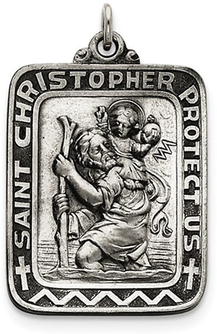 Sterling Silver Antiqued Saint Christopher Medal (41X26MM)