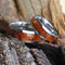 Gold Box Elder Burl Wood Comfort-Fit Titanium His and Hers Wedding Bands Sizes M 14.5-F9.5