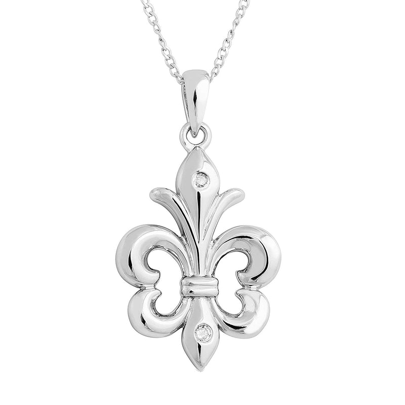 Diamond Fleur-de-Lis Pendant Necklace, Rhodium Plated Sterling Silver, 18"