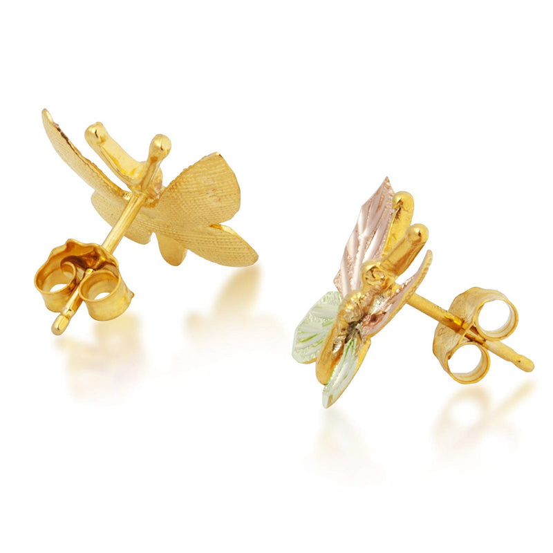 Butterfly Post Earrings, 10k Yellow Gold, 12k Green and Rose Gold Black Hills Gold Motif