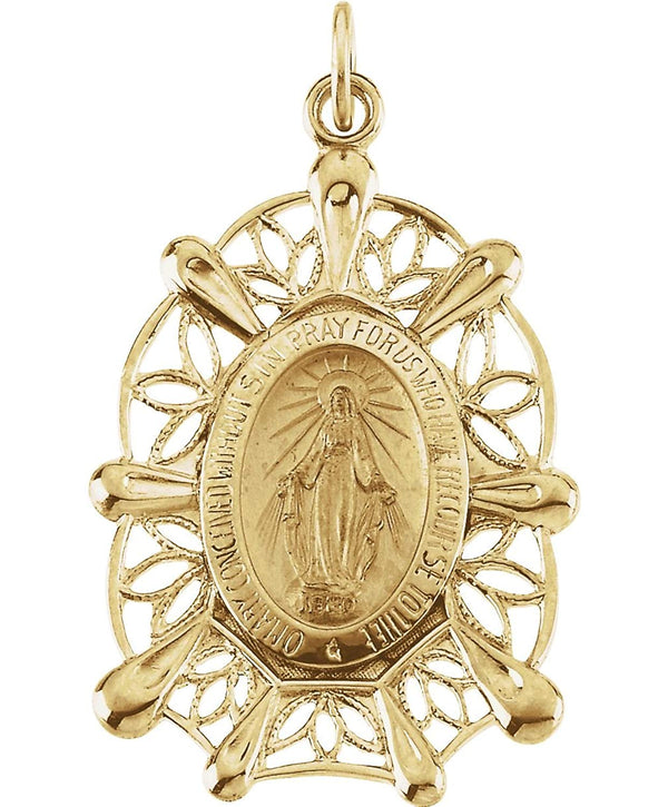 14k Yellow Gold Oval Miraculous Medal (30x20 MM)
