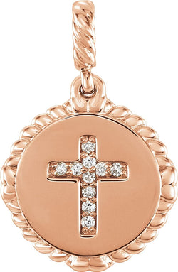Diamond Cross Rope Pendant, 14k Rose Gold (.05 Ctw, Color G-H, Clarity I1)