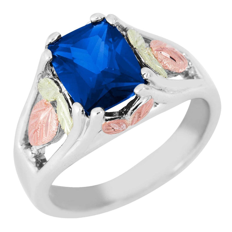 September Birthstone Created Blue Spinel Ring, Sterling Silver, 12k Green and Rose Gold Black Hills Silver Motif