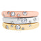 Three Gypsy-Set CZ Stacking Rings, Tri-Color Rhodium Plated Sterling Silver