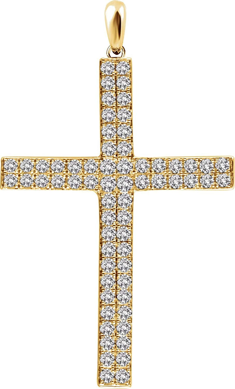 Diamond Western Cross Pendant, Rhodium-Plated 14k Yellow Gold (1 Ctw, H+ Color, I1 Clarity)