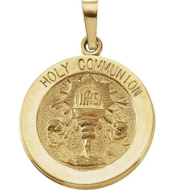 14k Yellow Gold Round Holy Communion Medal (18.25 MM)