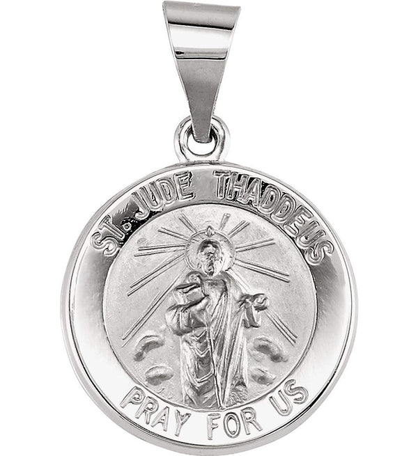 14k White Gold Round Hollow St. Jude Medal (14.75 MM)