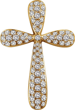 Diamond Petal Cross Pendant, Rhodium-Plated 14k Yellow Gold (1 Ctw, H+ Color, I1 Clarity)