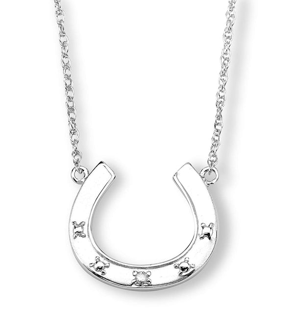 Diamond Horseshoe Necklace, Rhodium plated Sterling Silver, 18" (.01 Ct)
