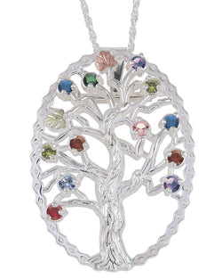 Multi Gemstone Tree Pendant Necklace, Sterling Silver, 12k Green and Rose Gold Black Hills Gold Motif, 18"