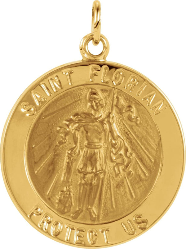 14k Yellow Gold Round St. Florian Medal (25.25 MM)