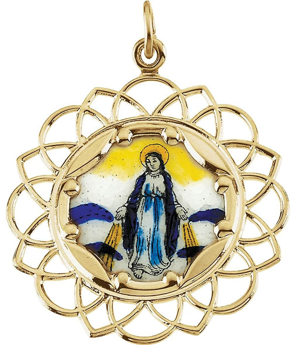 10k Yellow Gold Milagrosa Framed Enamel Pendant (26 MM)