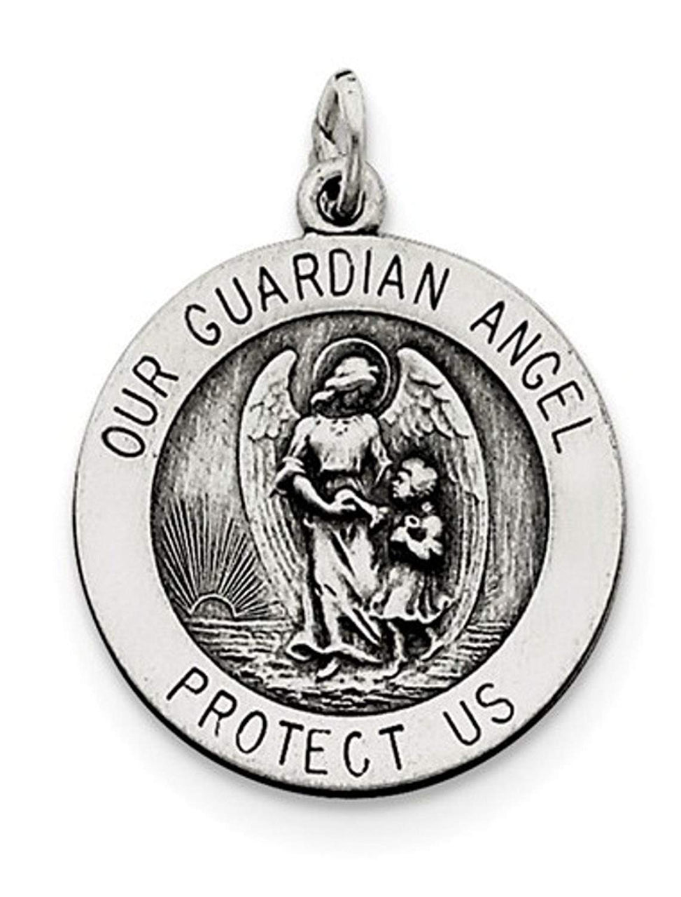 Sterling Silver Antiqued Guardian Angel Medal (25X20MM)