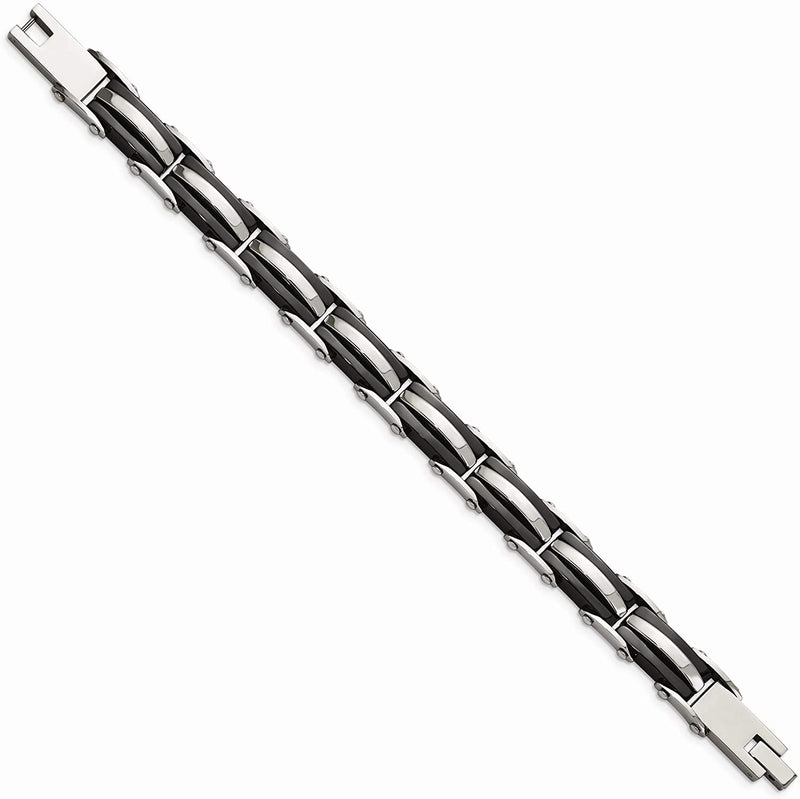 Men's Stainless Steel, Black IP Dome Bar Link Bracelet, 8.5 Inches