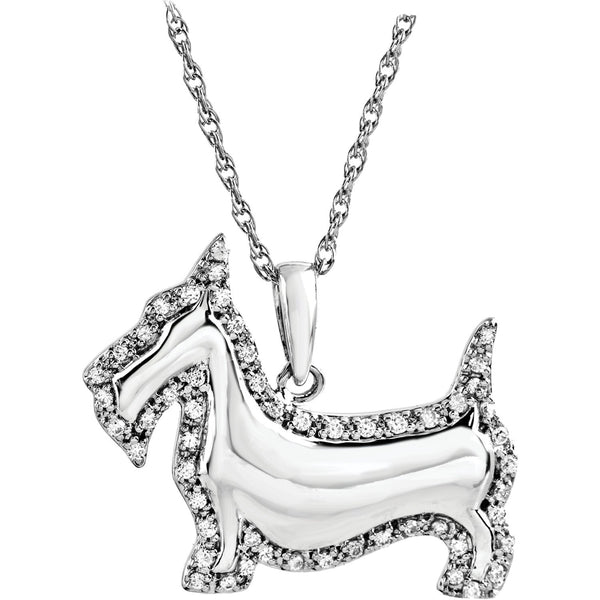Diamond .25 Cttw Scottish Terrier Dog Sterling Silver Necklace, 18" with Charm Pet Collar Tag