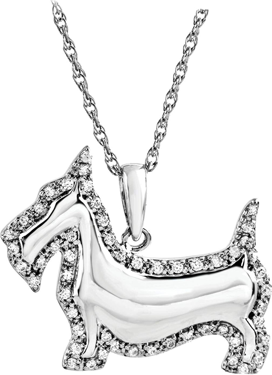 Diamond .25 Cttw Scottish Terrier Dog Sterling Silver Necklace, 18" with Charm Pet Collar Tag