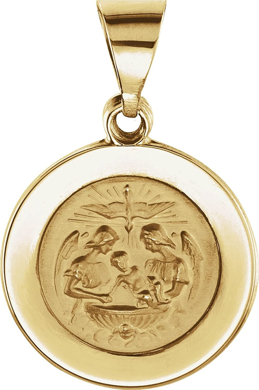 14k Yellow Gold Round Hollow Baptismal Medal (14.75 MM)