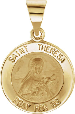 14k Yellow Gold Round Hollow St. Theresa Medal (14.75MM)