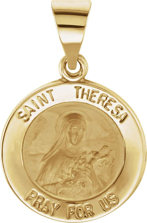 14k Yellow Gold Round Hollow St. Theresa Medal (14.75MM)