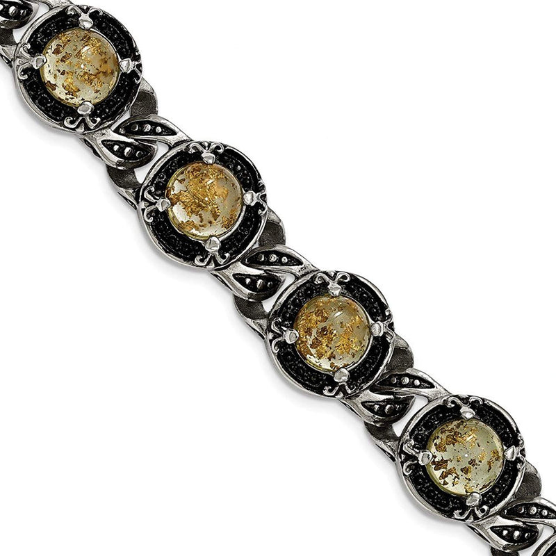 Men's Stainless Steel Antiqued Epoxy Resin with Gold Tin Bracelet, 9 "