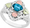 Oval Blue Topaz Quatrefoil Ring, Sterling Silver, 12k Green and Rose Gold Black Hills Gold Motif, Size 8.5