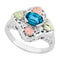 Oval Blue Topaz Quatrefoil Ring, Sterling Silver, 12k Green and Rose Gold Black Hills Gold Motif