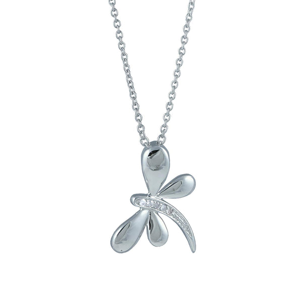 Diamond Dragonfly Pendant Necklace, Rhodium Plated Sterling Silver, 18" (.025 Ctw)