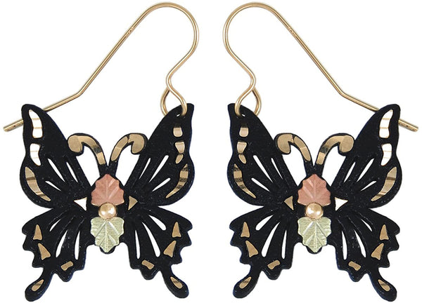 Black Butterfly Earrings, 12k Rose and Green Gold Black Hills Gold Motif