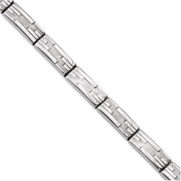 Men's Textured and Polished Stainless Steel 7mm Silver Bracelet, 8.25 Inches