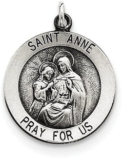 Sterling Silver Antiqued Saint Anne Medal (25X20MM)