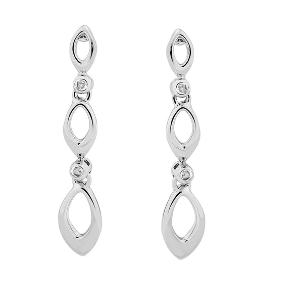 Diamond Loop Dangle Earrings, Rhodium Plated Sterling Silver