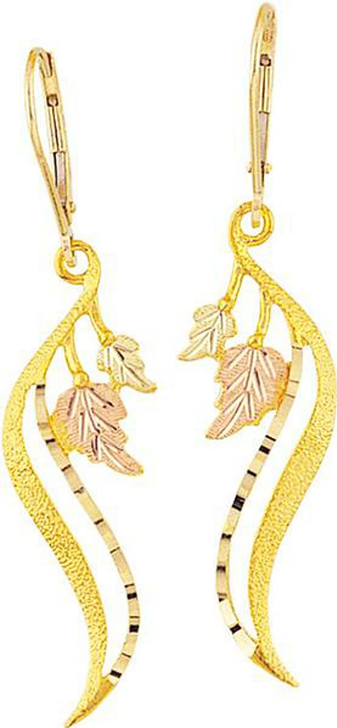 Freeform Dangle Earrings, 10k Yellow Gold, 12k Green and Rose Gold Black Hills Gold Motif