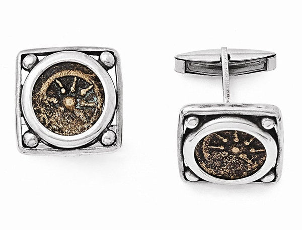 Sterling Silver and Bronze Antiqued Widows Mite Coin Cuff Links, 19MM