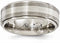 Edward Mirell Titanium with Sterling Silver Textured Line Step Edge Grooved 7.5mm Wedding Band, Size 7.5