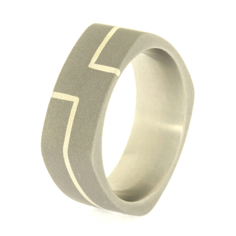 Square Sandblast Titanium Ring with Sterling Silver Box Design 8mm Comfort-Fit