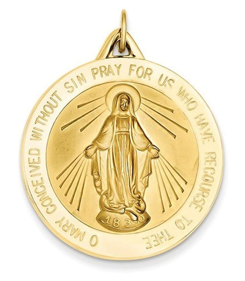 14k Yellow Gold Miraculous Medal Pendant (37.5X29.5MM)