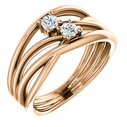 Diamond Two-Stone Bypass Ring, 14k Rose Gold, Size 7 (.2 Ctw, G-H Color, I1 Clarity)
