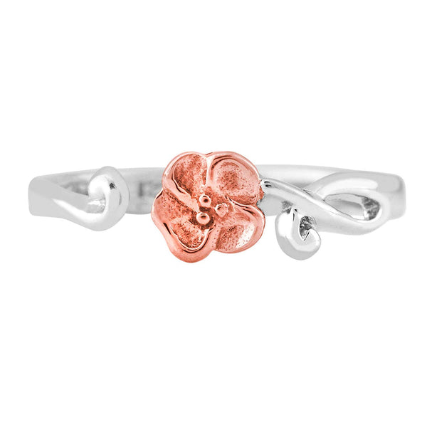 Petite Rose Toe Ring, Sterling Silver, 12k Rose Gold Black Hills Gold Motif