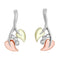 3-Stone Diamond Leaf Earrings, Rhodium Plated Sterling Silver, 10k Green and Rose Gold (0.65 Ctw)