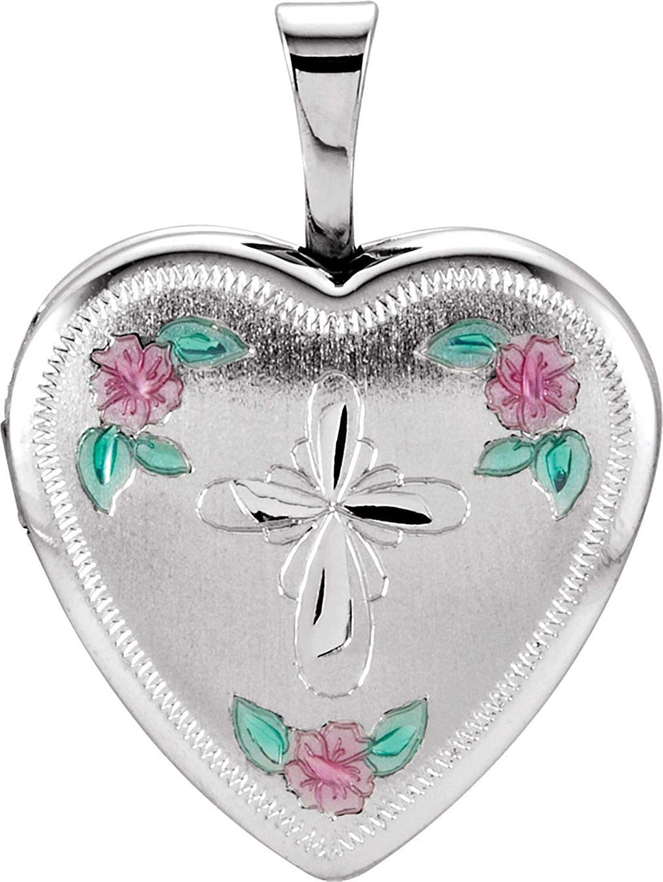 Infinity Cross and Roses Sterling Silver Heart Locket Pendant (15.75X15.75 MM)